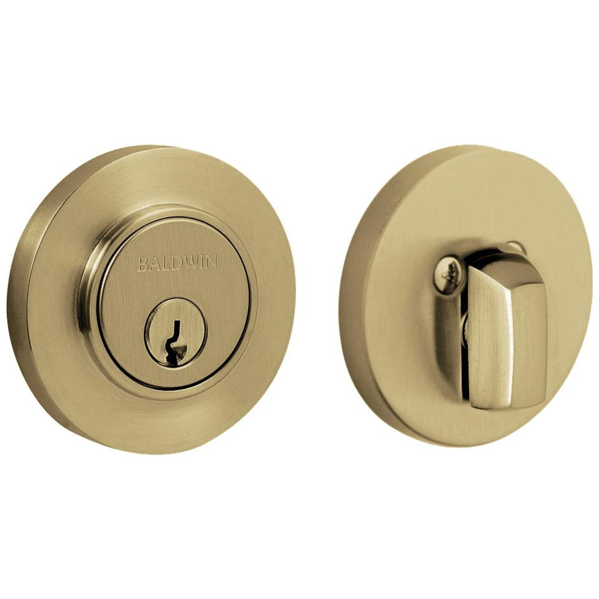 Baldwin 8244 Contemporary Solid Brass Single Cylinder Keyed Entry Deadbolt from the Estate Collection - Vintage Brass