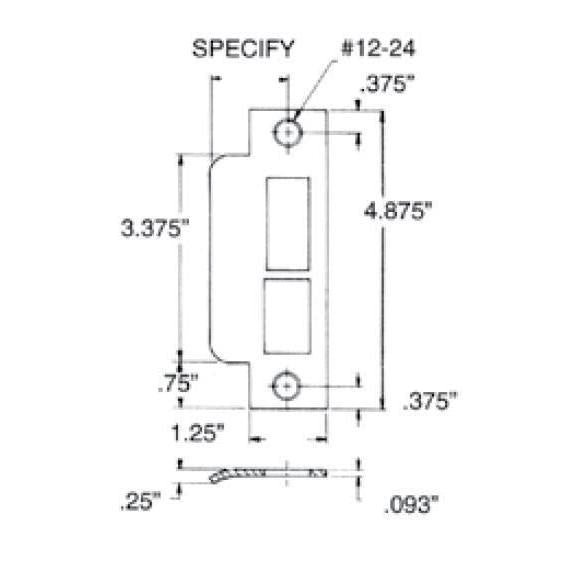 Extended Strike Plate for Baldwin 6039 Mortise Lock - Right Hand Strike; 1-7/8" lip-to-center