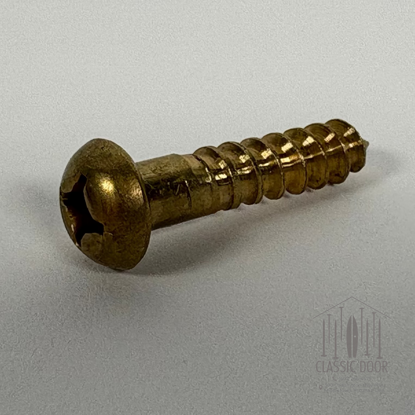 #12 Round Head, Phillips, Solid Brass Wood Screw - 1"; Satin Brass — Standard