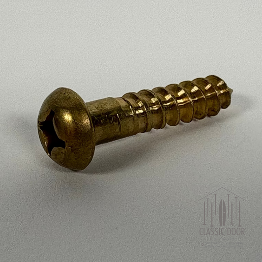 #12 Round Head, Phillips, Solid Brass Wood Screw - 1"; Satin Brass — Standard