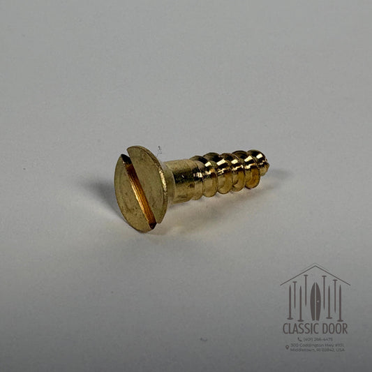 #14 Flat Head, Slotted, Solid Brass Wood Screw - 1"; Satin Brass — Standard
