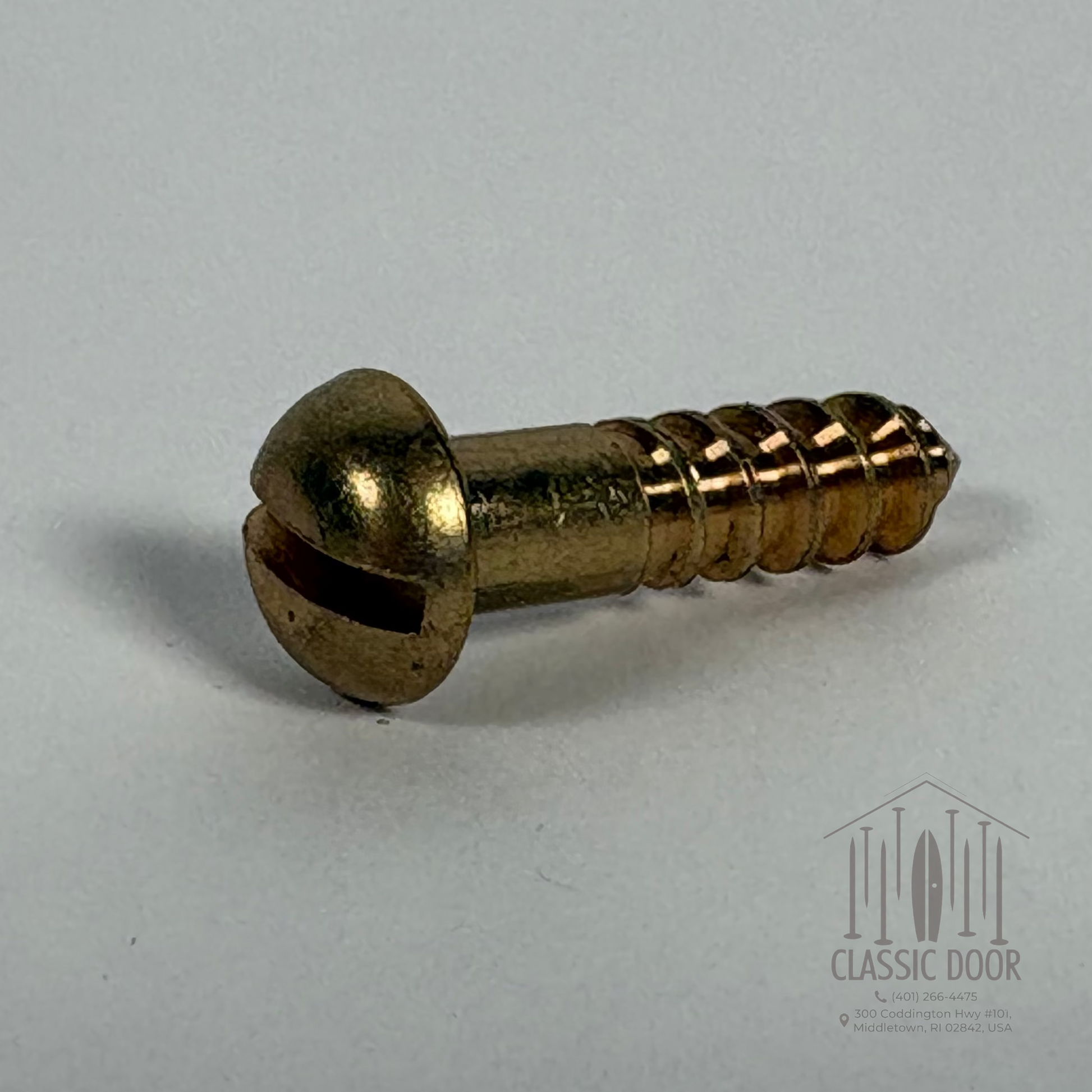 #14 Round Head, Slotted, Solid Brass Wood Screw - 1"; Satin Brass — Standard