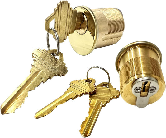 2 Pack Brass Mortise Door Cylinder Lock