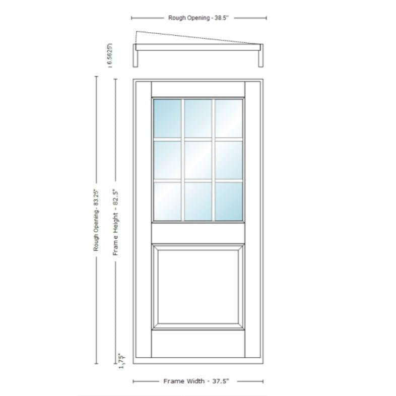 2050 Exterior Door - 1 Panel with 3x3 Glass Mahogany - Prehung Unit