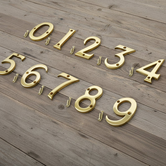 4 inch Modern House Numbers - Polished Brass Finish - 0