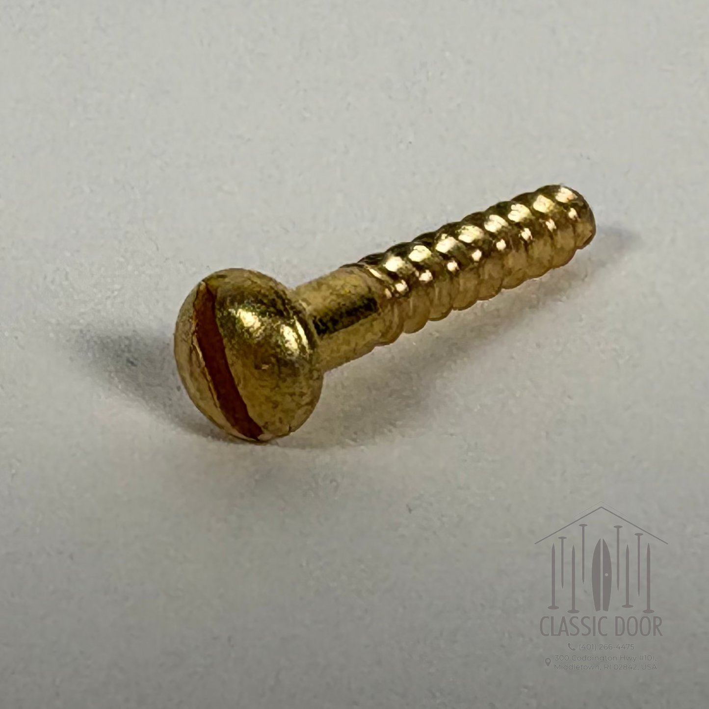 #5 Round Head, Slotted, Solid Brass Wood Screw - 3/8"; Satin Brass — Standard