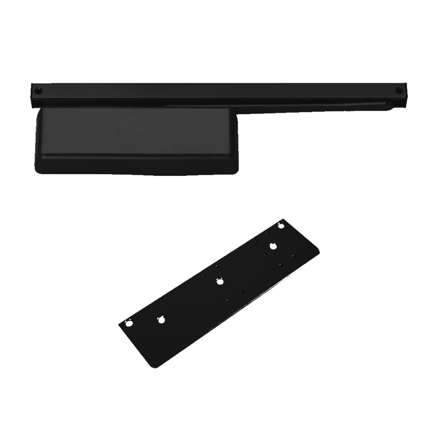 Heavy-Duty Track Arm Door Closer - Dark Bronze; Mounting Plate for Narrow Top Rail Doors