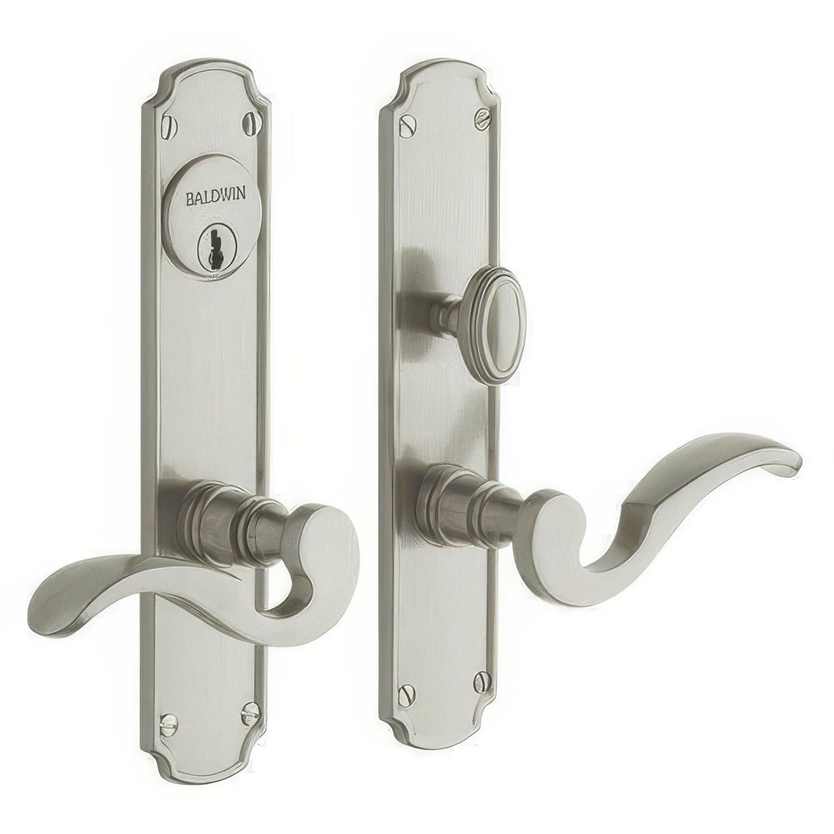 Bismark Baldwin mortise door lock in Lifetime Satin Nickel