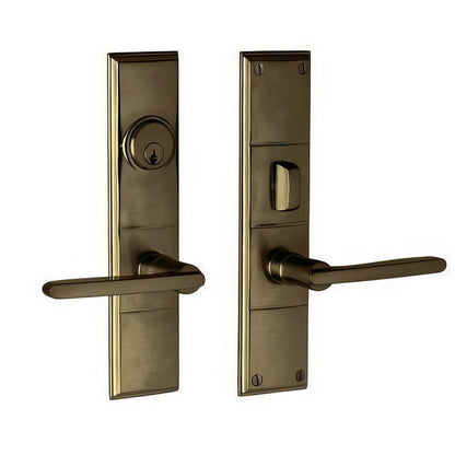 Houston Baldwin mortise door lock in Satin Brass and Black