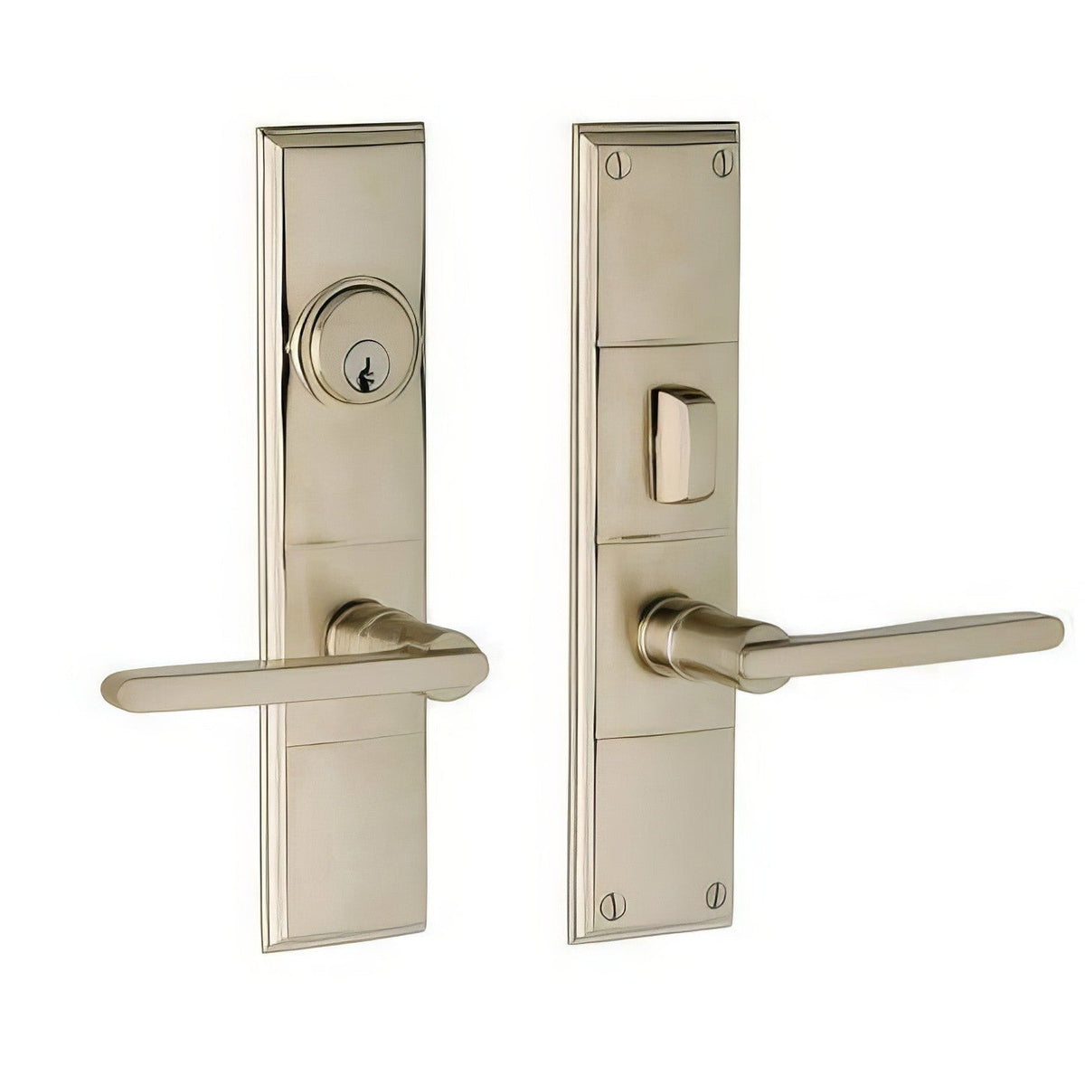 Houston Baldwin mortise door lock in Lifetime Satin Nickel