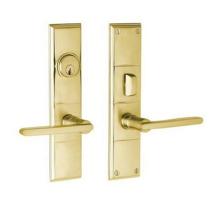 Houston Baldwin mortise door lock in Satin Brass and Brown
