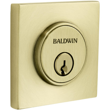 Baldwin 8220 Contemporary Square Single Cylinder Deadbolt - Satin Brass and Brown