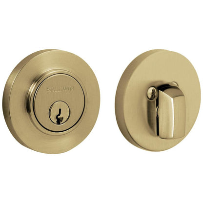 Baldwin 8244 Contemporary Solid Brass Single Cylinder Keyed Entry Deadbolt from the Estate Collection - Vintage Brass