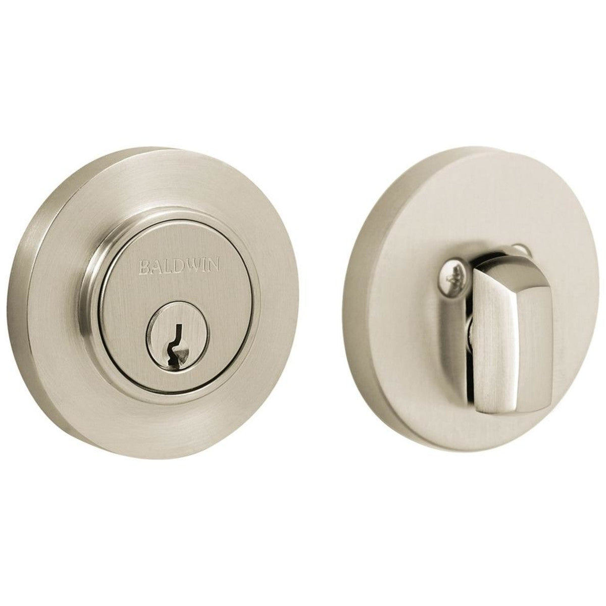 Baldwin 8244 Contemporary Solid Brass Single Cylinder Keyed Entry Deadbolt from the Estate Collection - Lifetime Satin Nickel