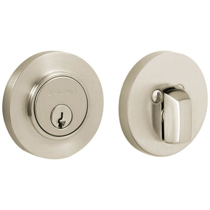 Baldwin 8244 Contemporary Solid Brass Single Cylinder Keyed Entry Deadbolt from the Estate Collection - Lifetime Satin Nickel