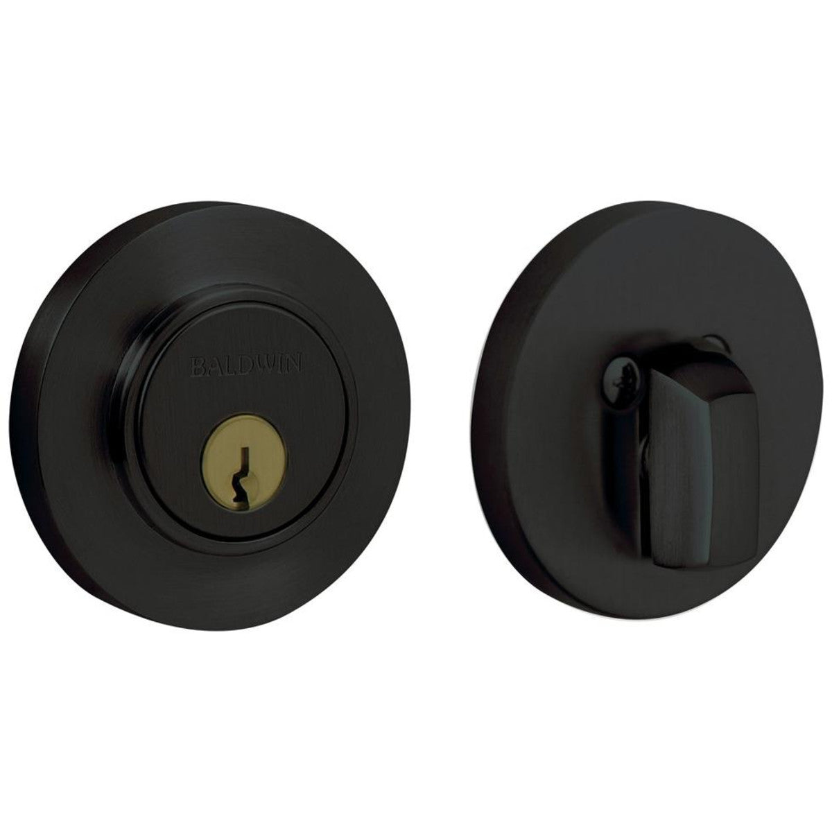 Baldwin 8244 Contemporary Solid Brass Single Cylinder Keyed Entry Deadbolt from the Estate Collection - Satin Black