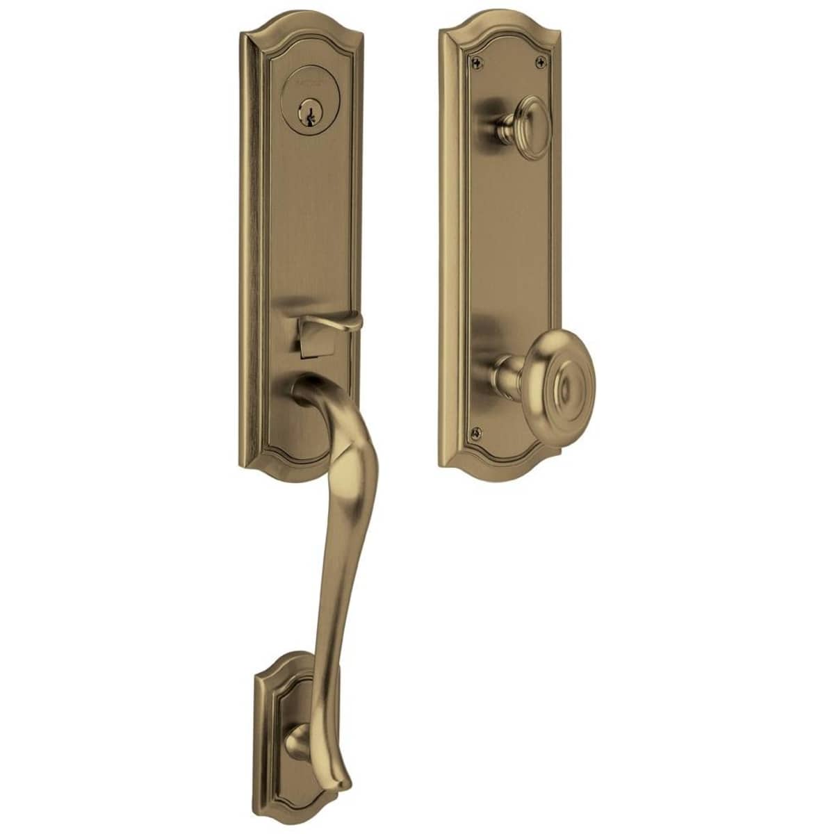 Estate 85337 Bethpage Handleset – Entry – Satin Brass and Black – Right Hand