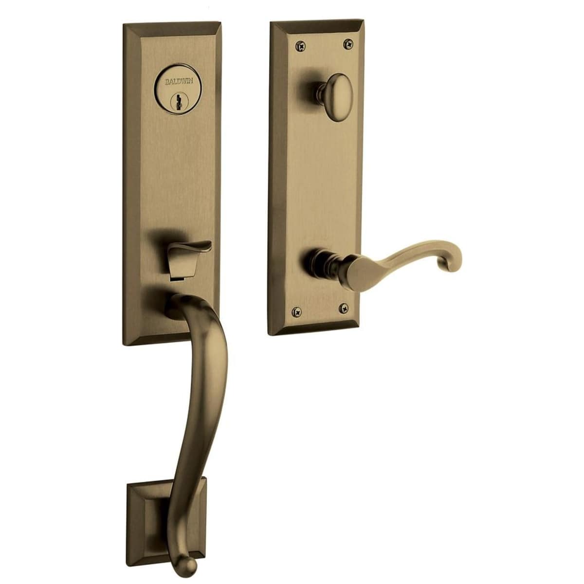 Estate 85355 Stonegate Handleset – Dummy – Satin Brass and Black – Right Hand