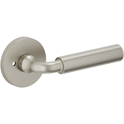 Estate L031 Curved Gramercy Privacy Door Lever Set with 5146 Rose – Lifetime Satin Nickel