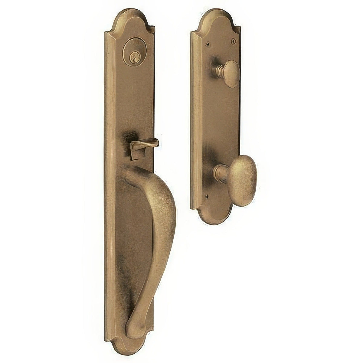 Boulder Full-Escutcheon Baldwin mortise door lock in Satin Brass and Black