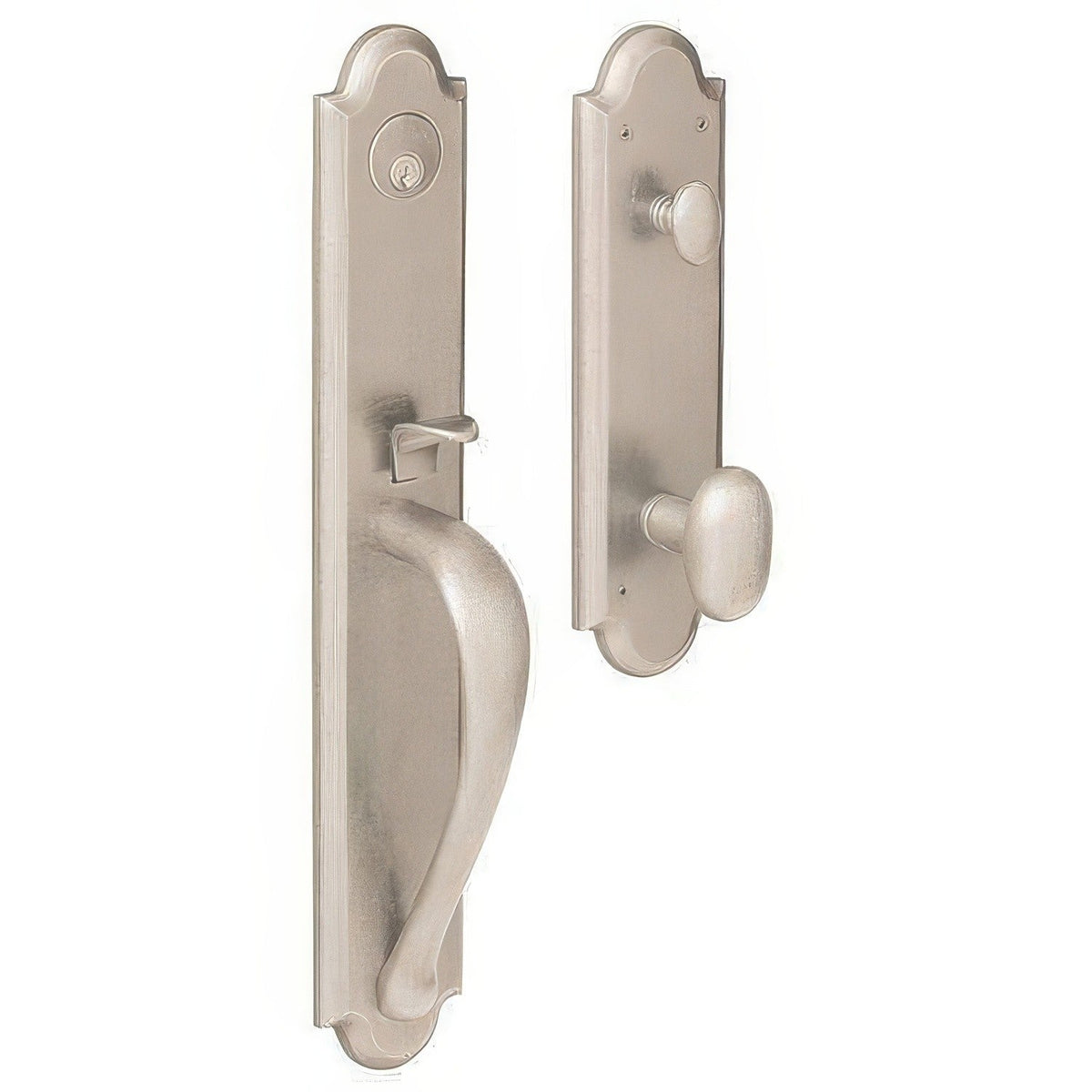 Boulder Full-Escutcheon Baldwin mortise door lock in Lifetime Satin Nickel