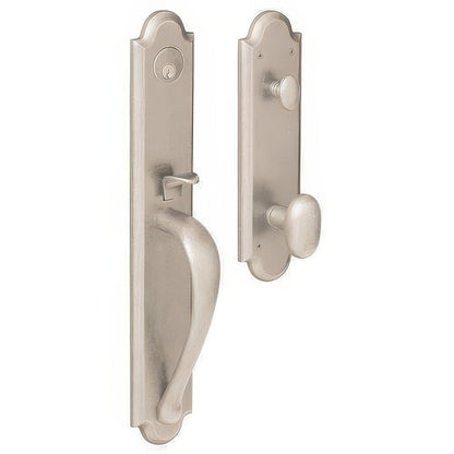Boulder Full-Escutcheon Baldwin mortise door lock in Lifetime Satin Nickel