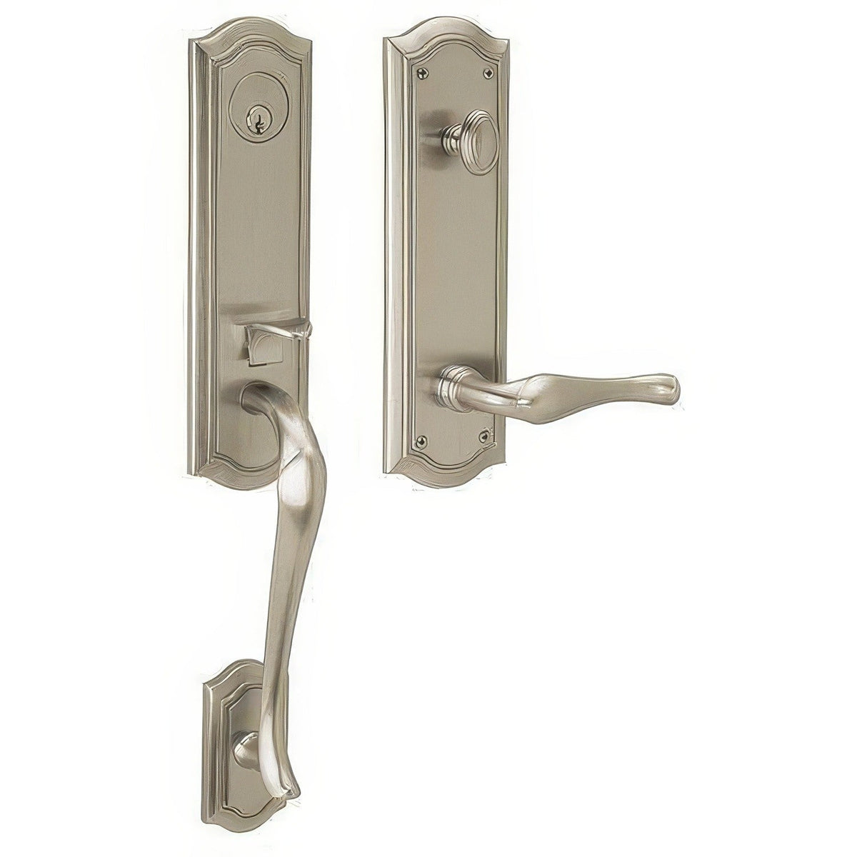 Bethpage Baldwin mortise door lock in Lifetime Satin Nickel