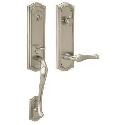 Bethpage Baldwin mortise door lock in Lifetime Satin Nickel