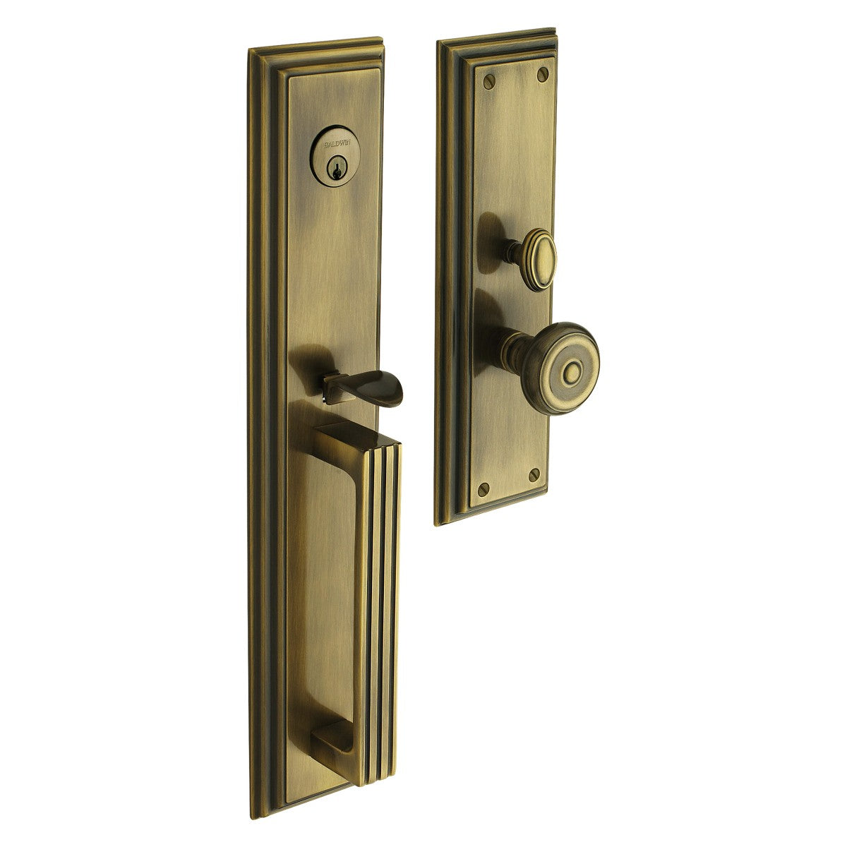 Tremont Baldwin mortise door lock in Satin Brass and Black