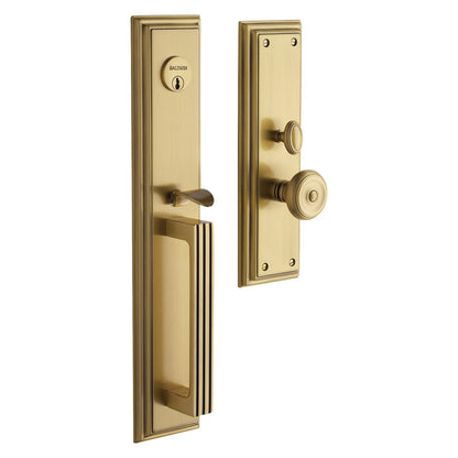 Tremont Baldwin mortise door lock in Satin Brass and Brown