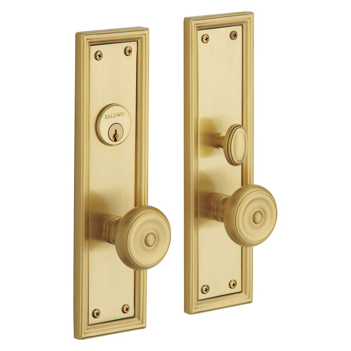 Nashville Baldwin mortise door lock in Satin Brass and Brown