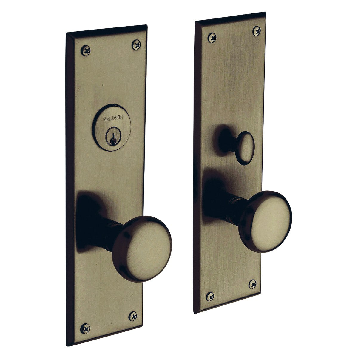 Baltimore Baldwin mortise door lock in Satin Brass and Black