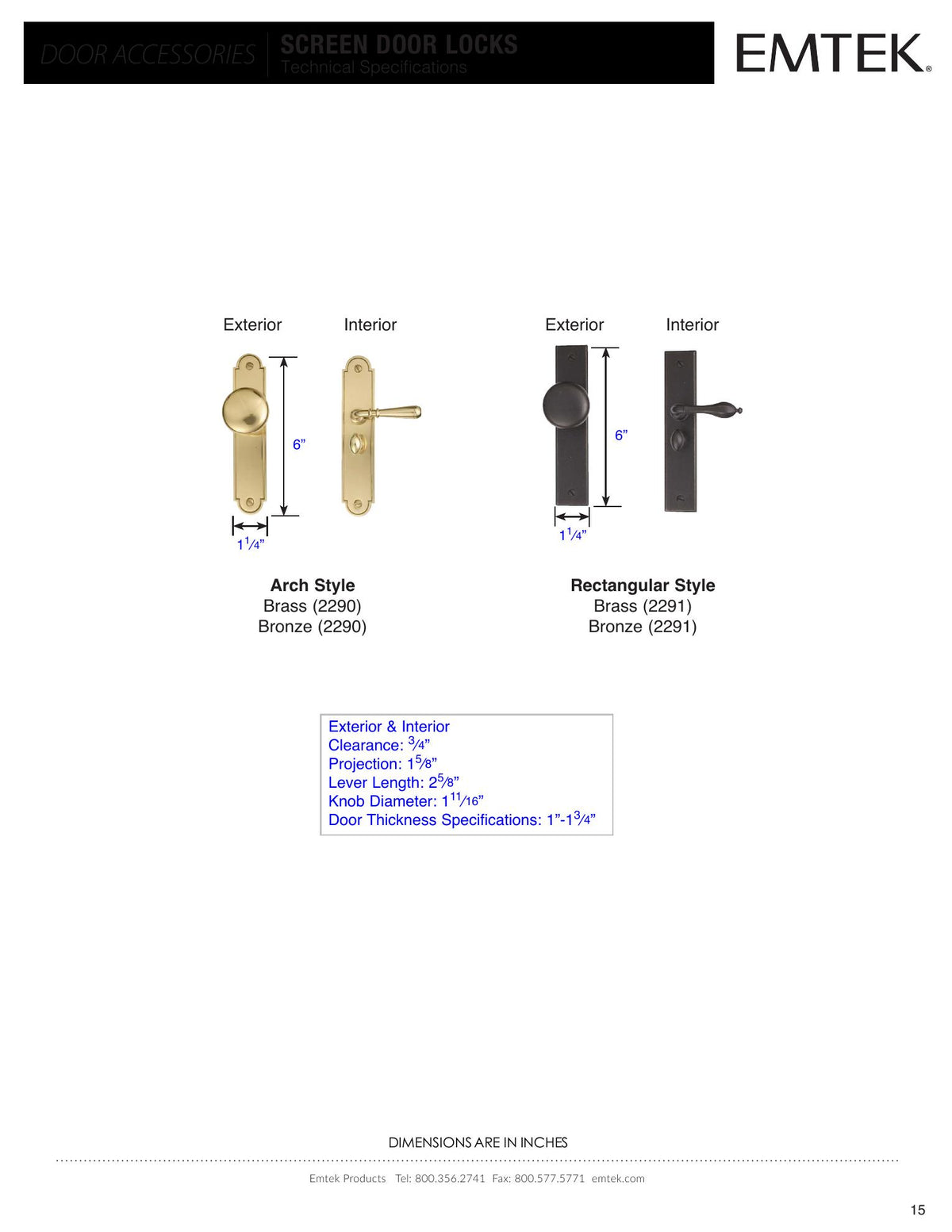 Emtek 2291 screen door mortise lock dimensions diagram