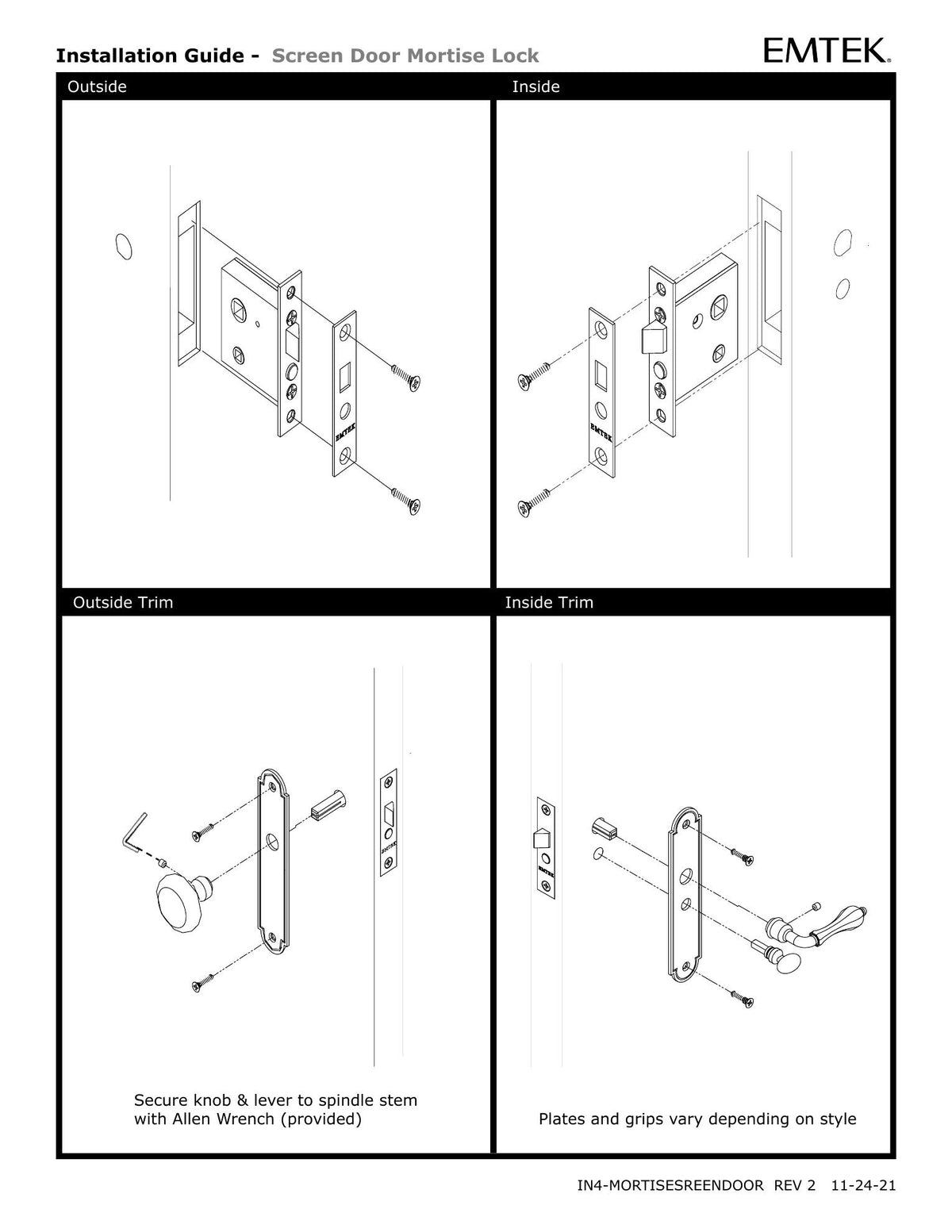 Emtek 2291 screen door mortise lock installation instructions