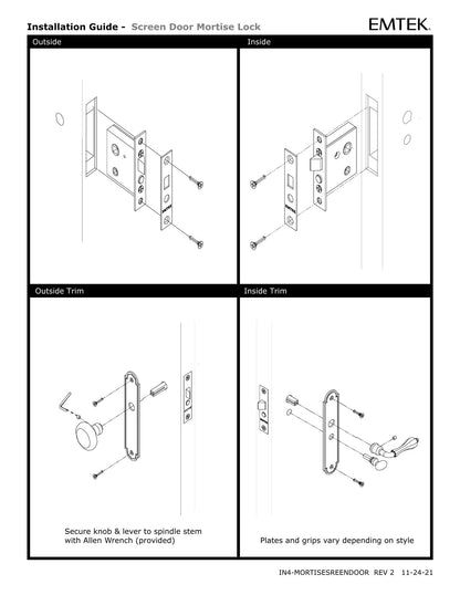 Emtek 2291 screen door mortise lock installation instructions