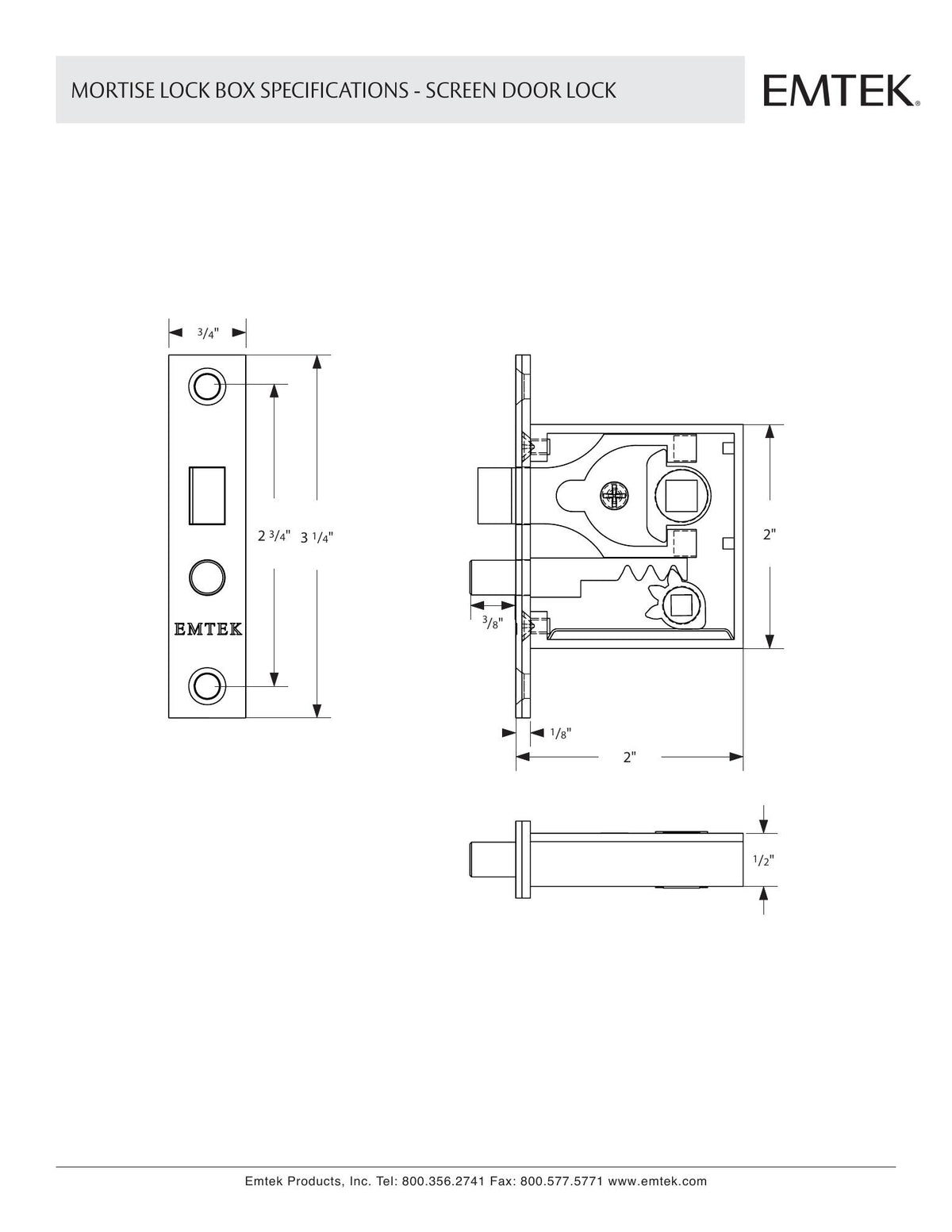Emtek 2291 screen door mortise lock box dimensions