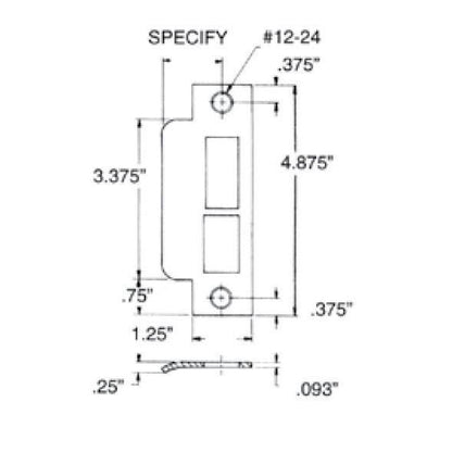 Extended Strike Plate for Baldwin 6039 Mortise Lock - Right Hand Strike; 1-7/8" lip-to-center