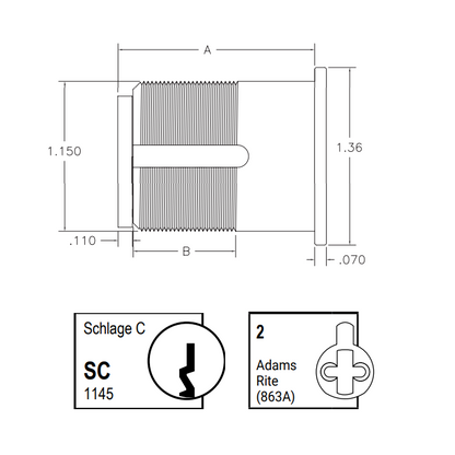 Mortise Cylinder | Schlage C Keyway with Adams Rite Cam - 7155: 15/16 in. (23.8 mm) (5 Pin)