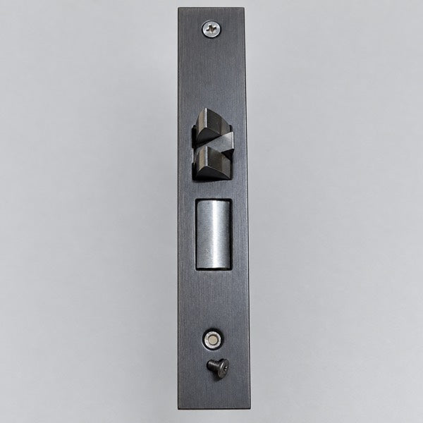 Mortise lock faceplate showing where the replacement screw installs