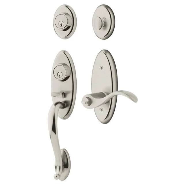 Sectional Handleset with Wave Lever - 060 - Satin Brass & Brown; LH