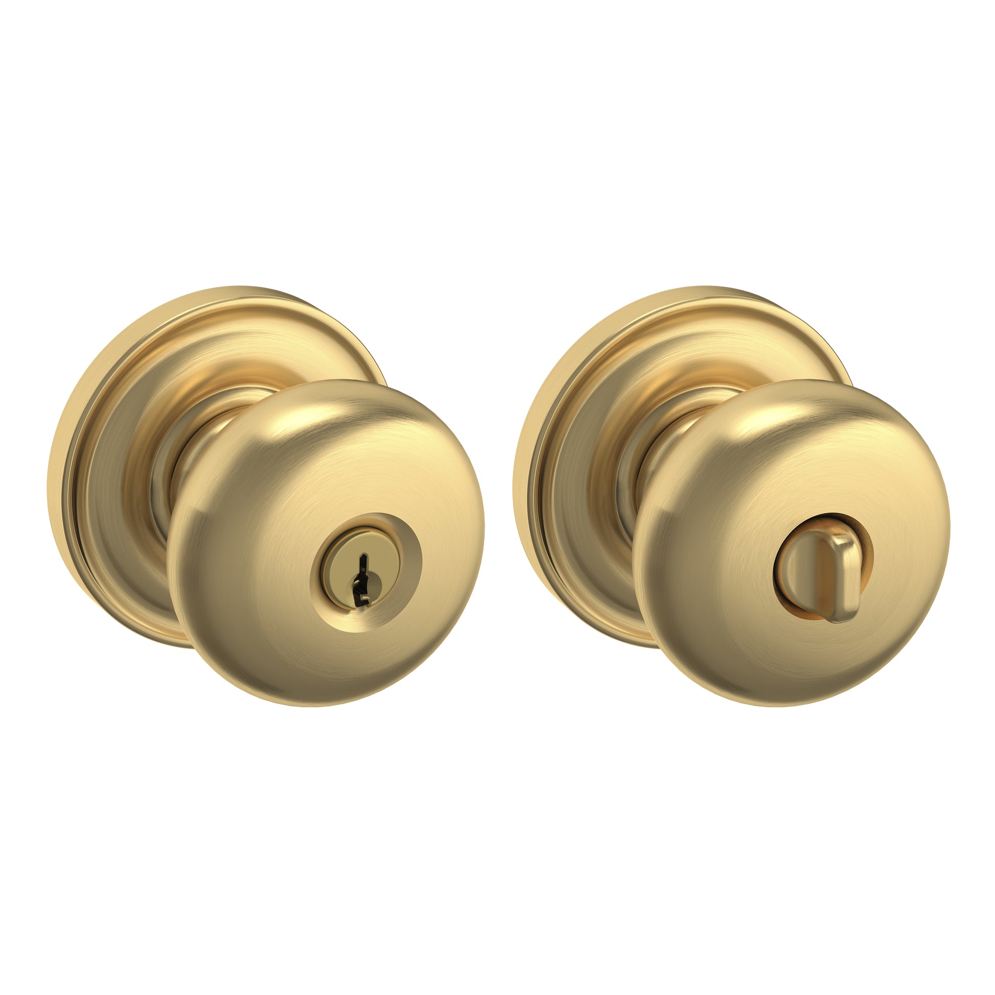 Solid Brass Door Knob Set — Keyed - 033 - Vintage Brass