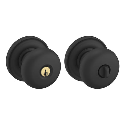 Solid Brass Door Knob Set — Keyed - 076 - Lifetime (PVD) Graphite Nickel